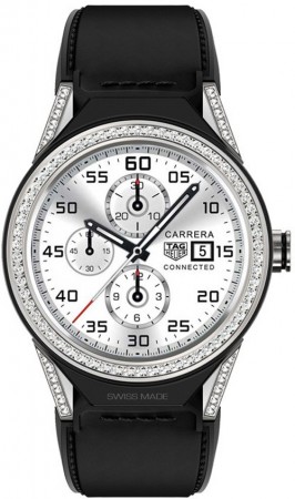 AAA Replica Tag Heuer Connected Modular 45mm Black Calfskin Strap Diamond Bezel Watch SBF8A8011.62FT6079