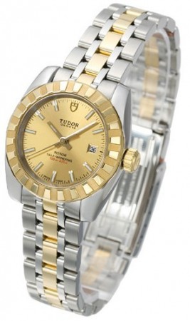 AAA Replica Tudor Classic Date Champagne Dial Steel Yellow Gold Strap Ladies Watch 22013-1
