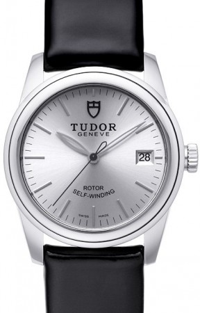 AAA Replica Tudor Glamour Date Silver Dial Leather Strap Ladies Watch 55000-1