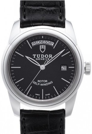 AAA Replica Tudor Glamour Date Day Black Dial Folding Clasp Mens Watch 56000-3