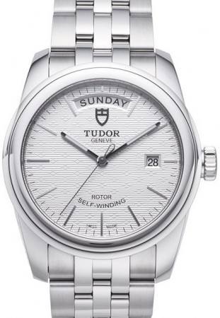 AAA Replica Tudor Glamour Date Day Silver Dial Steel Strap Mens Watch 56000-6