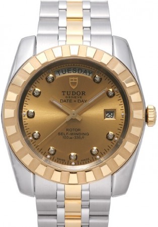 AAA Replica Tudor Classic Date Day 41mm Champagne Dial Steel Yellow Gold Strap Watch 23013-1