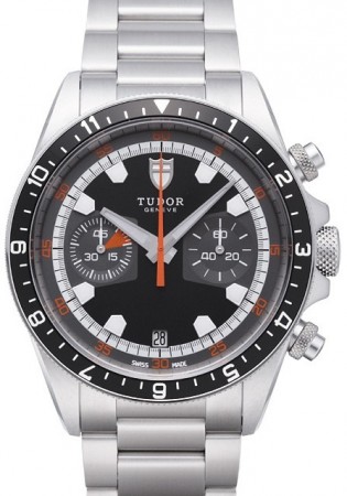 AAA Replica Tudor Heritage Black Dial Steel Strap Chrono Mens Watch 70330N-1