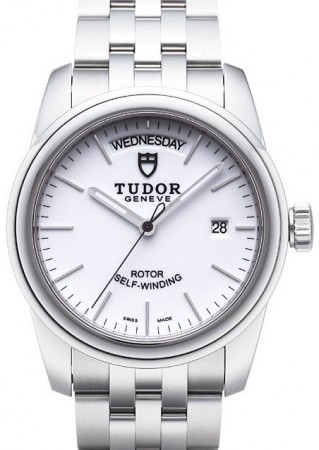 AAA Replica Tudor Glamour Date Day White Dial Steel Strap Mens Watch 56000-4