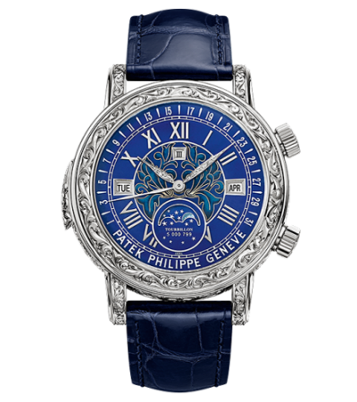 AAA Replica Patek Philippe Sky Moon Tourbillon White Gold Blue Watch 6002G-001