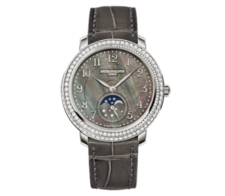 AAA Replica Patek Philippe Moonphase White Gold Black Mother of Pearl Watch 4968G-001