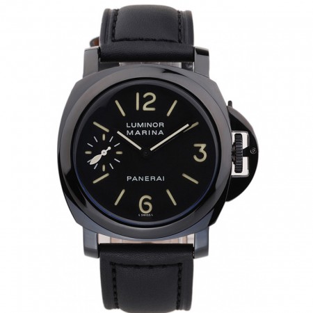 Panerai Luminor Marina Black Dial Black Stainless Steel Case Black Leather Bracelet