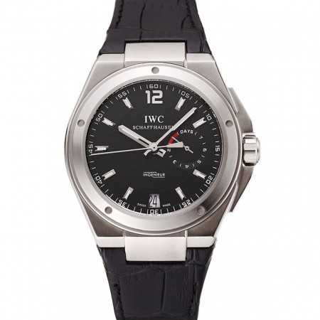 Swiss IWC Big Ingenieur 7-Day Power Reserve Black Dial Silver Case Black Leather Bracelet 1453925