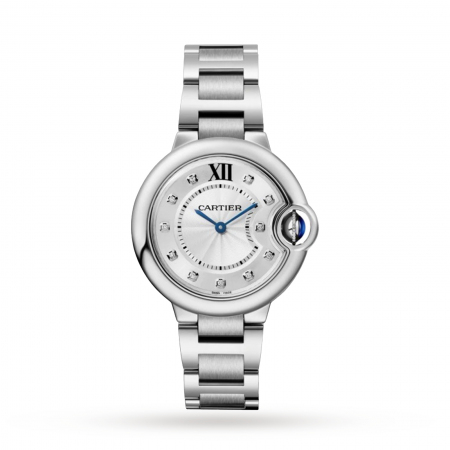 Swiss  Ballon Bleu de Cartier watch, 33 mm, steel, diamonds