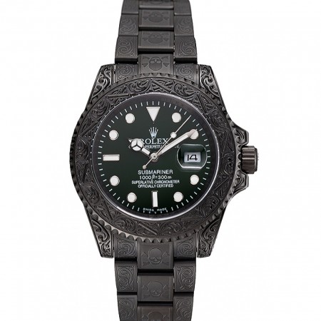 Rolex Submariner Skull Limited Edition Green Dial All Black Case And Bracelet 1454076