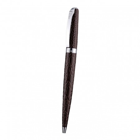 Christian Dior Silver Rimmed Fully Embossed Brown Ballpoint Pen  622731