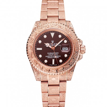 Swiss Rolex Submariner Skull Limited Edition Brown Dial Rose Gold Case And Bracelet 1454087