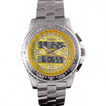 Breitling Certifie Yellow Dial Stainless Steel Strap Rose Gold Bezel