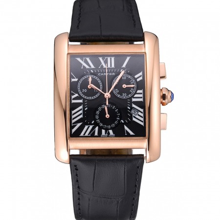 Cartier Tank MC Black Dial Gold Case Black Leather Bracelet  622694