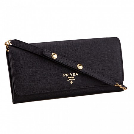 Prada Continental Wallet with Strap Black