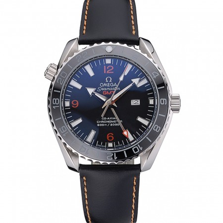 Omega Seamaster Planet Ocean GMT Black Dial Black Leather Band   622393