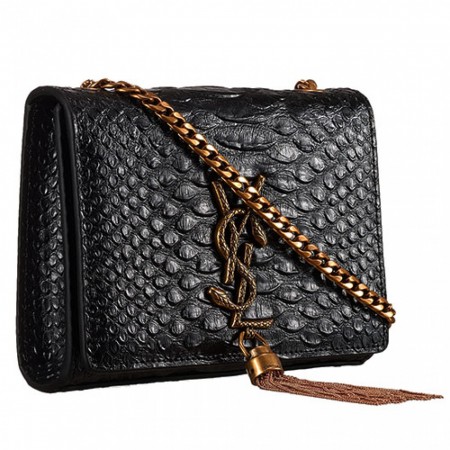 Saint Laurent Kate Monogram Tassel Python Leather Gold Hardware Black Mini Bag 18926850