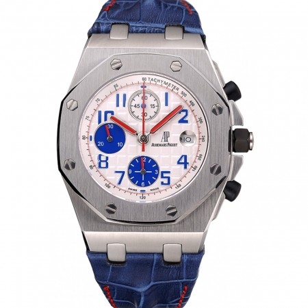 Swiss Audemars Piguet Royal Oak Offshore White Dial Stainless Steel Case Blue Leather Strap  622850