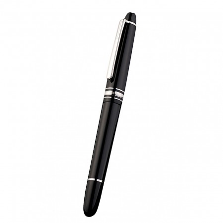 MontBlanc Silver Trimmed Black Enamel Ballpoint Pen With MB Engraving