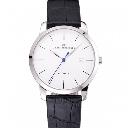 Swiss Girard-Perregaux 1966 White Dial Silver Case Black Leather Strap