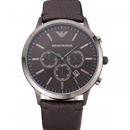 Emporio Armani Classic Chronograph Brown Dial Silver Case Brown Leather Bracelet  622341