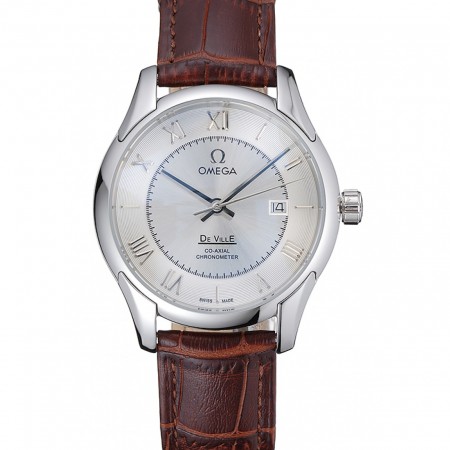 Omega DeVille Silver Dial Stainless Steel Case Brown Leather Strap  622830