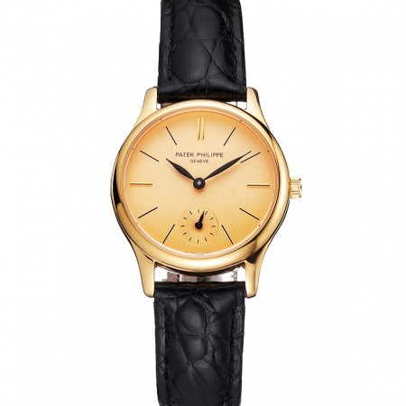 Patek Philippe Calatrava Gold Dial And Case Gold Case Black Leather Strap