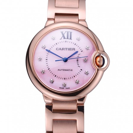 Swiss Cartier Ballon Bleu de Cartier Pink Diamond Dial Gold Bracelet  622556