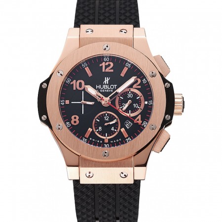 Swiss Hublot Big Bang Black Dial Rose Gold Case Black Rubber Bracelet 1453898