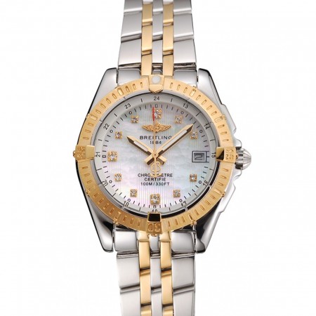 Breitling Colt Lady Pearl Dial Diamond Hour Marks Gold Bezel Stainless Steel Case Two Tone Bracelet