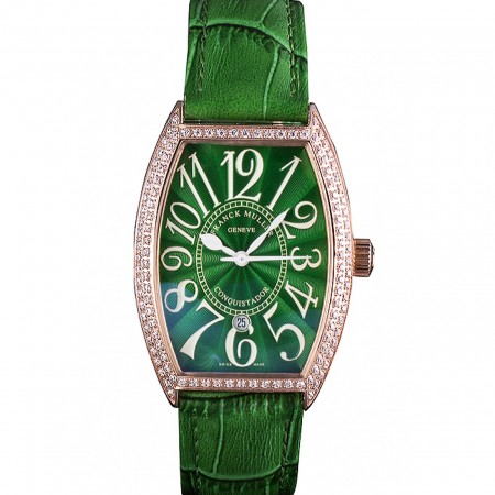 Franck Muller Casablanca Green Croco Leather Band Crystal Encrusted Bezel  621646