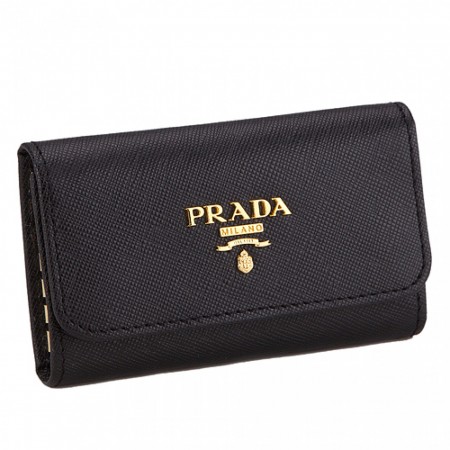 Prada Continental Leather Key Holder Black