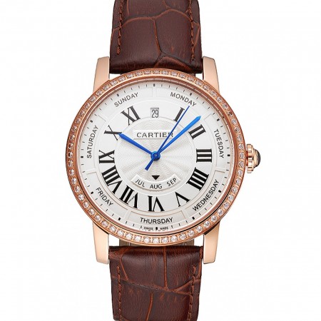 Swiss Cartier Ballon Bleu GMT Silver Dial Stainless Steel Case Two Tone Rose Gold Steel Bracelet