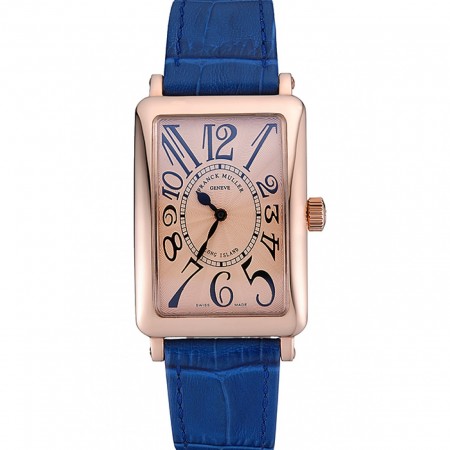 Franck Muller Long Island Classic Gold Dial Gold Case Blue Leather Band  622367