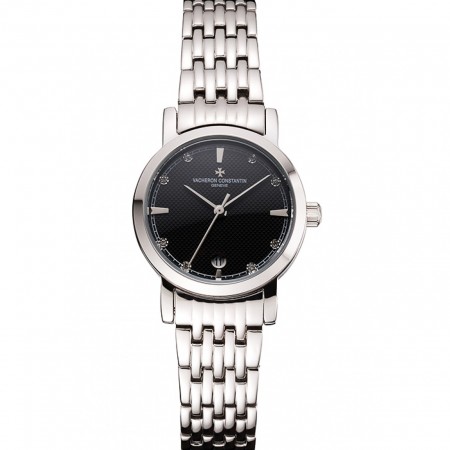 Vacheron Constantin Fine Black Dial Silver Marks Stainless Steel Case And Bracelet