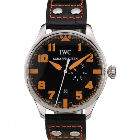 IWC Big Pilot 45mm Black And Orange Dial Black Leather Bracelet