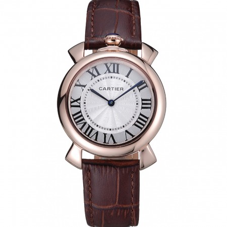Cartier Rotonde Blue Crown Brown Leather Bracelet 621974