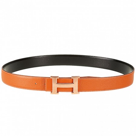 Hermes Orange With Pink Rose "H" Buckle Closure Belt