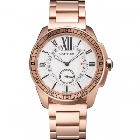 Cartier Calibre De Cartier Small Seconds White Dial Rose Gold Case And Bracelet