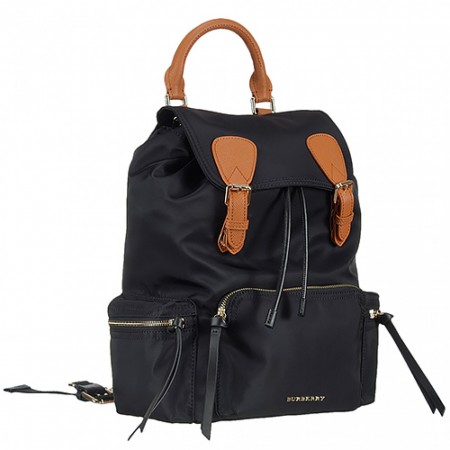 Burberry Large Backpack Black Nylon Tan Leather Trim 18927037
