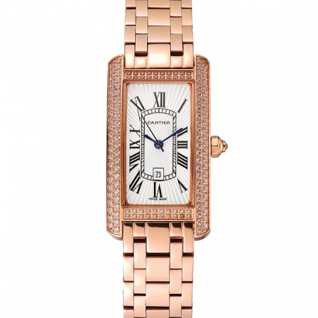 Cartier Tank Americaine White Dial Diamond Bezel Rose Gold Case And Bracelet 1453779