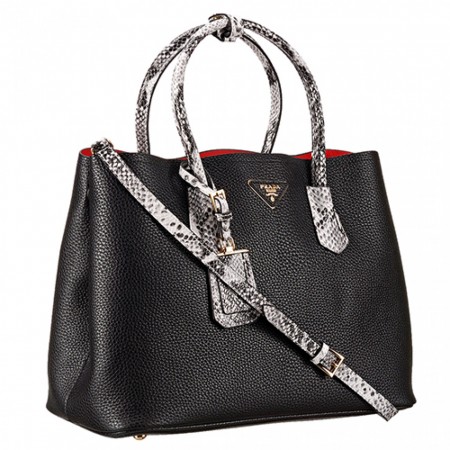 Prada Double Tote Black With Python Handles