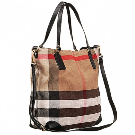 Burberry Large Canvas Check Tote Bag Black 607813
