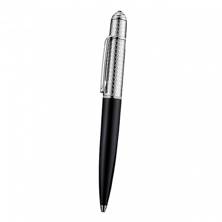 Cartier Silver Rimmed Silver Embossed Upper Body Black Ballpoint Pen  622760