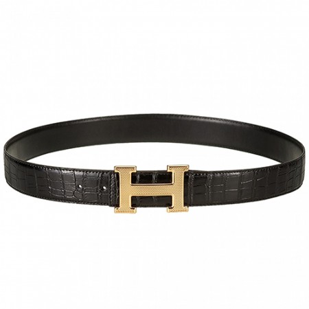 Hermes Alligator Black With Gold "H" Buckle Closure Belt