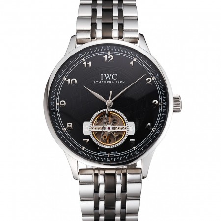 IWC Portugieser Tourbillon Black Dial Stainless Steel Case Two Tone Black Steel Bracelet