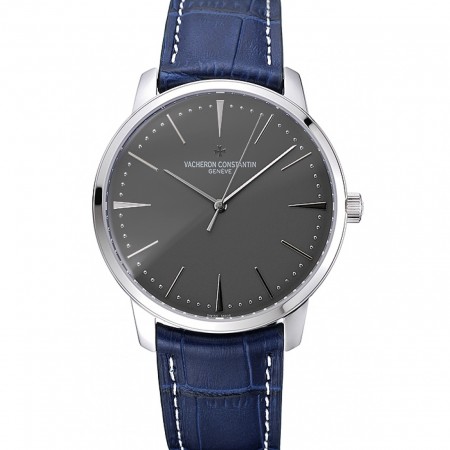 Swiss Vacheron Constantin Patrimony Grey Dial Silver Case Blue Leather Bracelet 1454159
