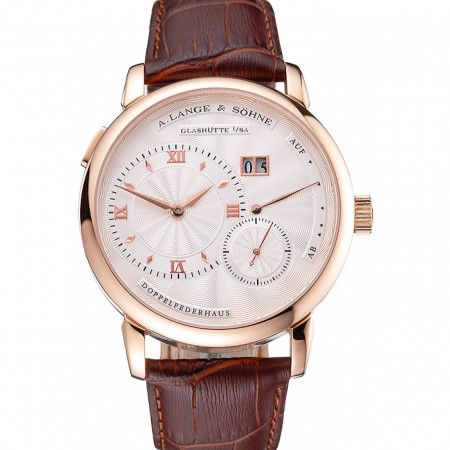 A. Lange & Sohne Lange 1 White Dial Rose Gold Case Brown Leather Strap