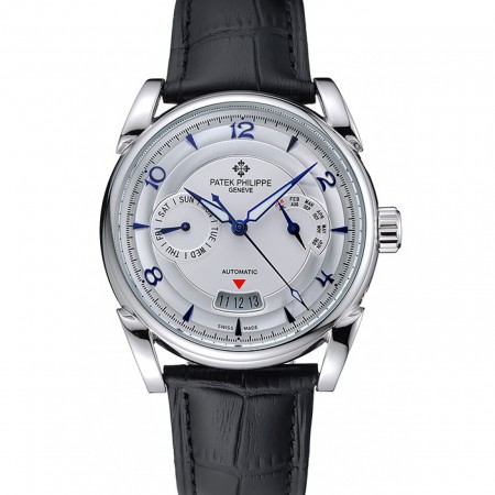 Patek Philippe Complications Chronograph White Dial Silver Case Black Leather Bracelet  1454237
