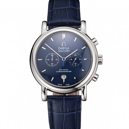Omega Seamaster Vintage Chronograph Blue Dial Stainless Steel Case Blue Leather Strap